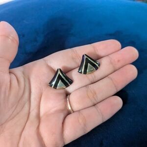 Gold tone and black enamel pierced earrings vintage 90s triangle retro